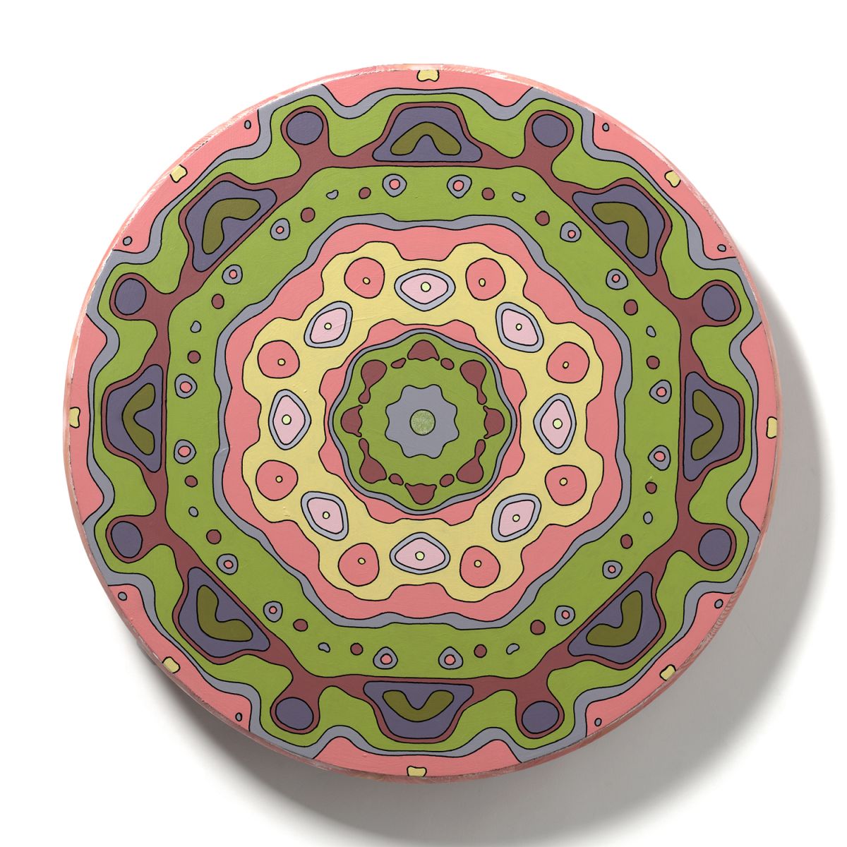 <br/>Escabosa Bedrock, 2023<br/>18" diameter<br/>acrylic, opaque marker and glitter on wood